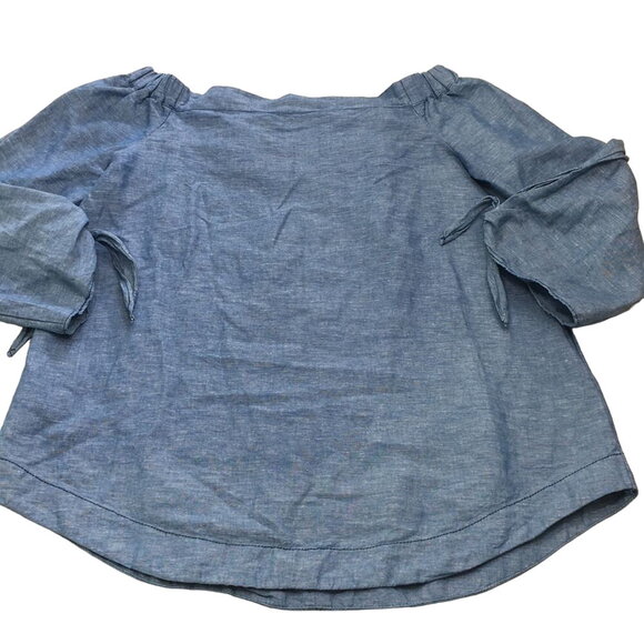 Free People Show Some Shoulder off the shoulder tie long sleeve chambray top XS - Picture 1 of 3